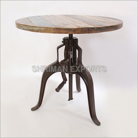 Industrial Iron And Wood Crank Table