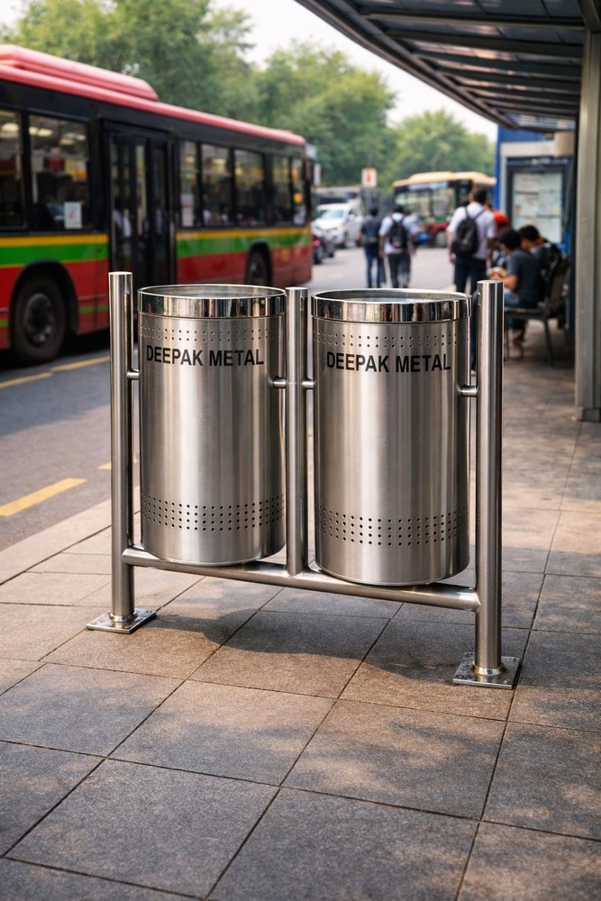Stainless steel double dustbins with stand/stainless steel pole hanging dustbins /s s outdoor dustbins