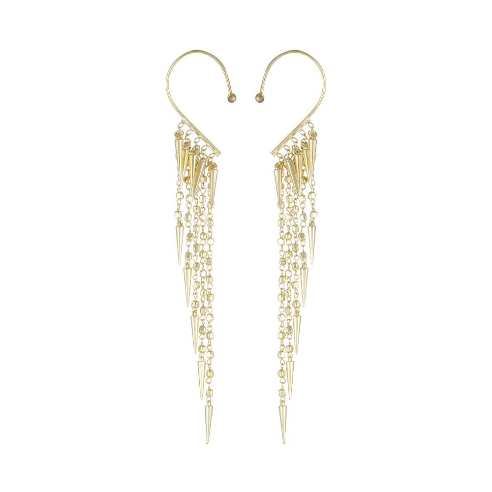 Hanging Earcuff - Metal Alloy, 20.5 Cm Length, Golden | Gold Plated, Dangle Style, Elegant Design, Attractive Look