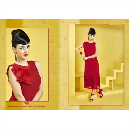 Fancy Valentine Kurti - Georgette Knee-Length Red, Sleeveless | Stylish Design, Soft Fabric, Comfortable Fit, Perfect Stitching