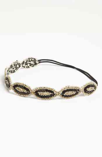 Black And White Beaded Ribbon Style Fabric Headban