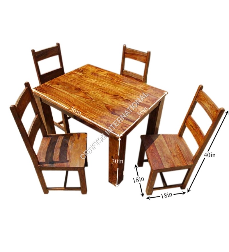 Wooden Dining Set - Solid Wood, 1.5x1m Table With 4 Chairs, Natural Wood Finish, Stylish Comfortable Seating