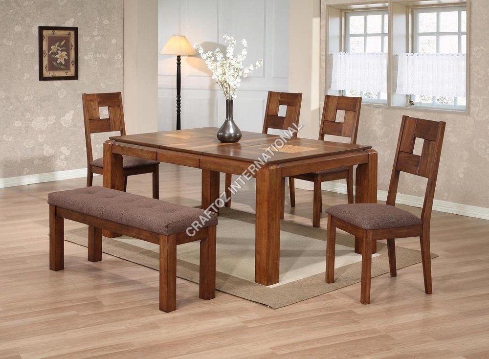 Wooden Dining Table - Solid Wood 72x36x30 inches, Brown | Stylish Design, Spacious Seating, Comfortable Bench