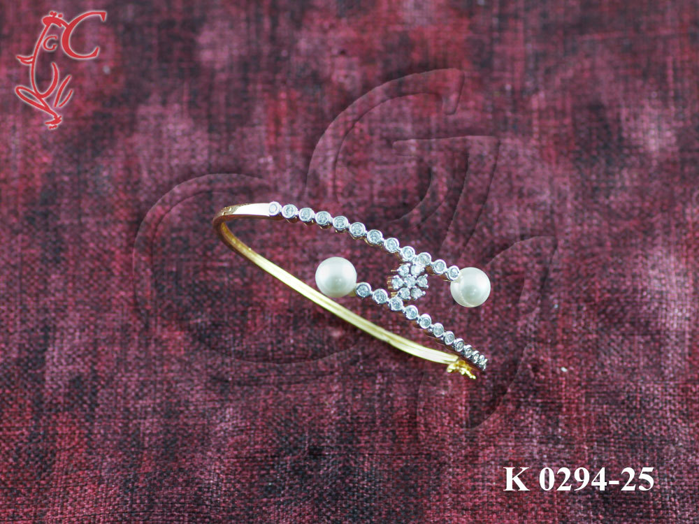 Kada - Gold Plated CZ Bangle, 60-70 mm Diameter, Elegant Party Wear