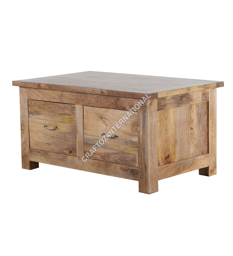 Wooden Coffee Table - Sheesham Wood, 48x24x18 inches, Natural Finish | Two Drawers, Spacious Storage, Stylish Design