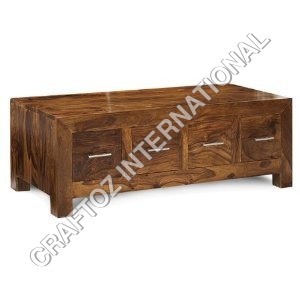Wooden Coffee Table with Drawer - Sheesham Wood, 48x24x18 inches, Natural Finish | Spacious Top, 3 Drawers, Metal Hardware, Easy Assembly