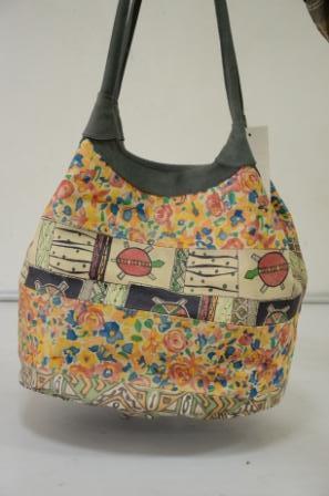 Printed Cotton Ladies Bag Black Colored