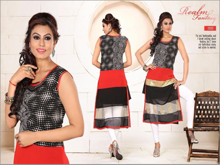 Fancy Kurti - Cotton Blend, 44 Inches, Red | Stylish Design, Soft Fabric, Comfortable Fit, Sleeveless, Round Neck