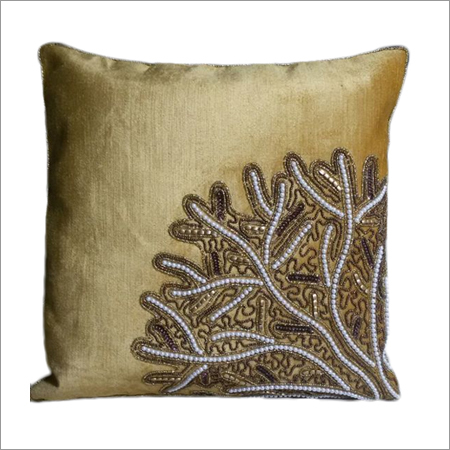 Gold Beaded Cushion Cover