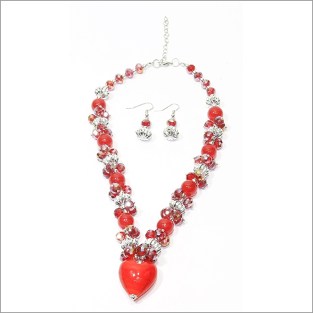 Crystal Necklace with heart pendant and Earrings