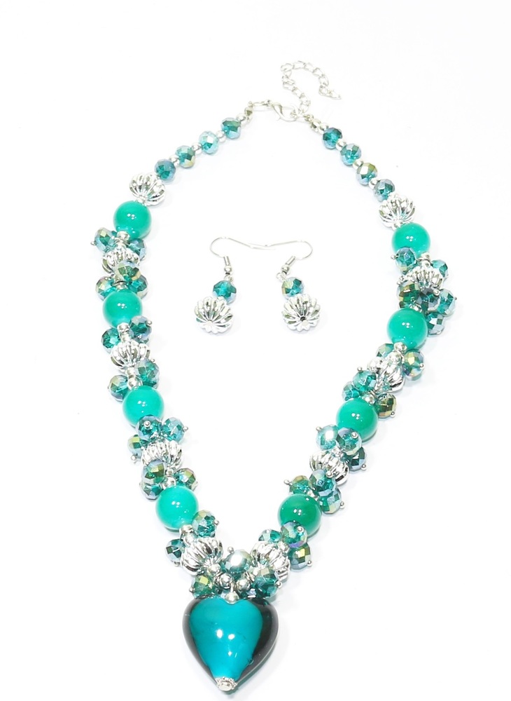 Crystal Necklace with heart pendant and Earrings