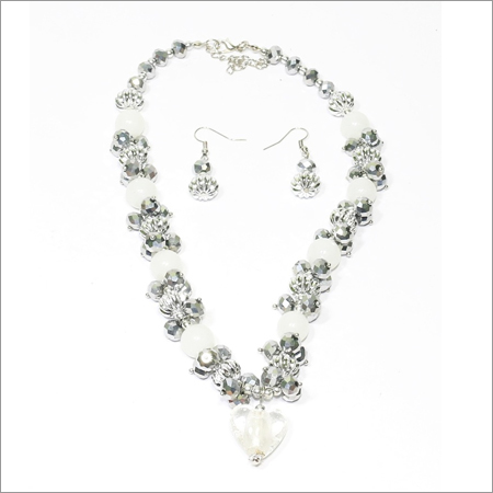 Crystal Necklace with heart pendant and Earrings