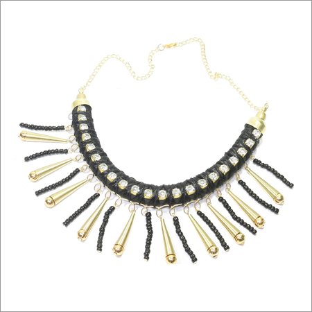 Black Beads and Stone Necklace