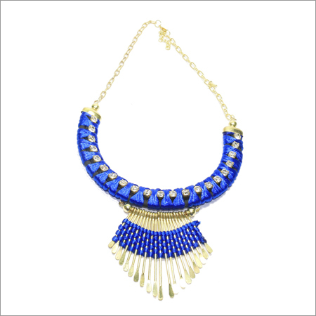 JAI SHREE Contemporary Blue Stone Necklace Set - Fabric, 18 cm Length, Blue Stones, Clasp Fastening, Elegant Design