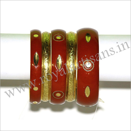 Brass and Resin Bangles Set - Brass, Resin, 2.5-3 Inch Diameter, Red and Gold | Handcrafted, Stylish, Durable, High-Gloss Finish