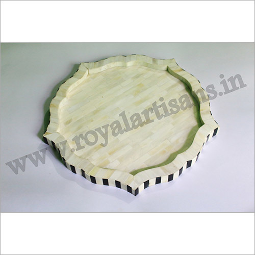 BLACK AND BONE INLAY ROUND TRAY LARGE