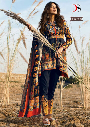 FLORENT--GLACE Cotton Embroidery Suit - Knee Length, Navy | Elegant Design, Soft Fabric, Floral Embroidery, Comfortable Fit
