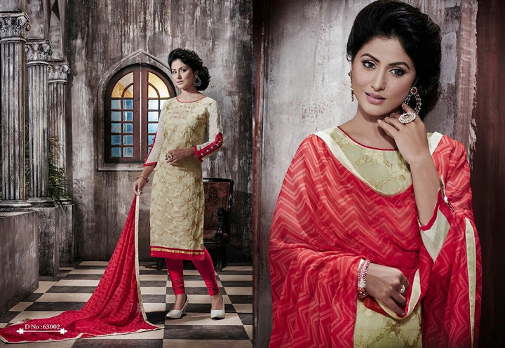 DERMI COOL 5--Chanderi Silk Salwar Suit - Size S-XXL, Beige, 54 Inches | Soft Fabric, Embroidery, Comfortable Fit, Elegant Design