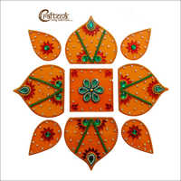 Kundan Acrylic Rangoli - Acrylic & Velvet, 34x34 Cm, Orange | Floral Design, Lightweight, Glossy Finish