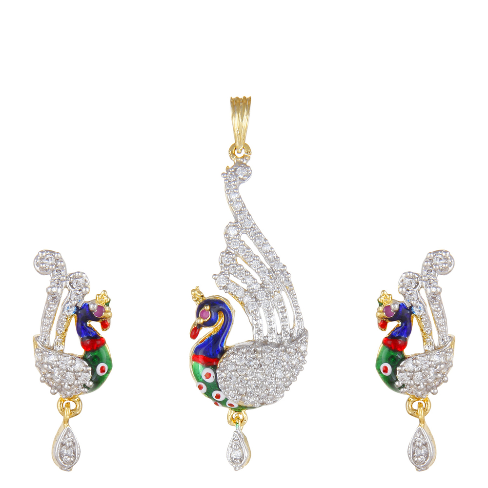 Adorable Peacock - Metal Jewelry Set 5.2x2 cm Pendant, 3x1.1 cm Earrings, Blue | Intricate Feather Detail, Elegant Party Wear