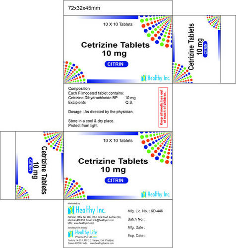 10 Mg Cetrizine Tablets General Drugs