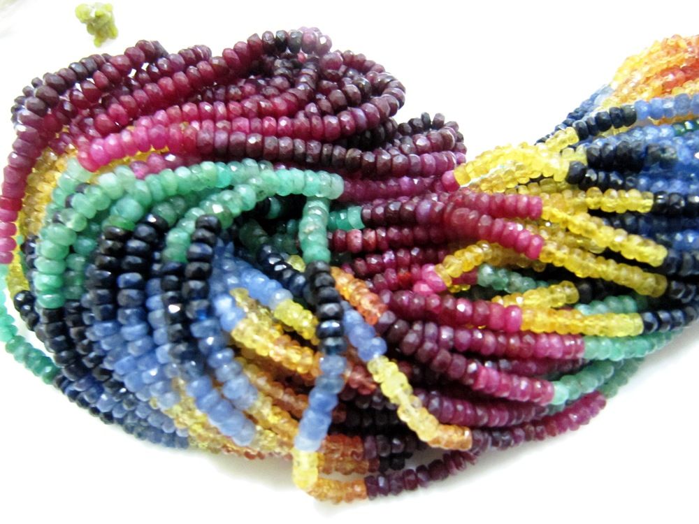 Multi Precious Ruby Emerald Sapphire Beads