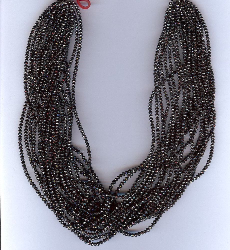 Black Diamond Rondelle Faceted Beads Strings