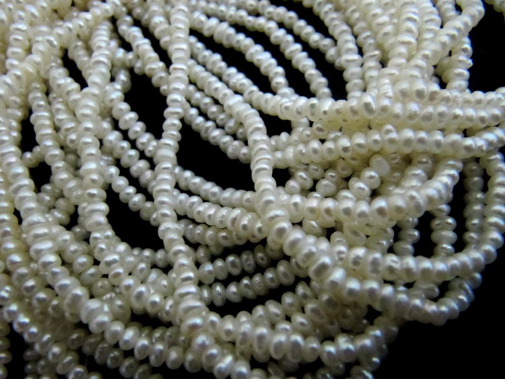 Natural Pearl Rondelle 3mm Beads sold per Strand 13 inch Long