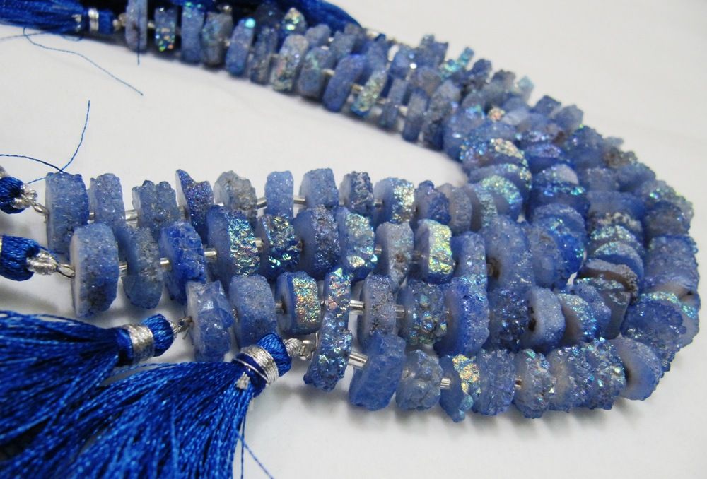 Tanzanite Color Solar Quartz Slice Disc 10 to 13mm Strand 8 inches long