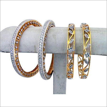 Gold And White American Diamond Bangles