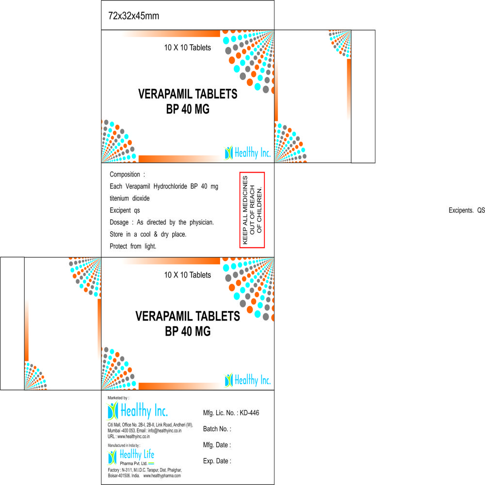 Verapamil 40 Mg Hydrochloride Tablets - Drug Type: Medicine Raw Materials