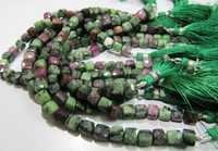 Natural Ruby Zoisite Cube Shape Faceted 6 to 7 mm 3D Box Beads Strand 8 inch long