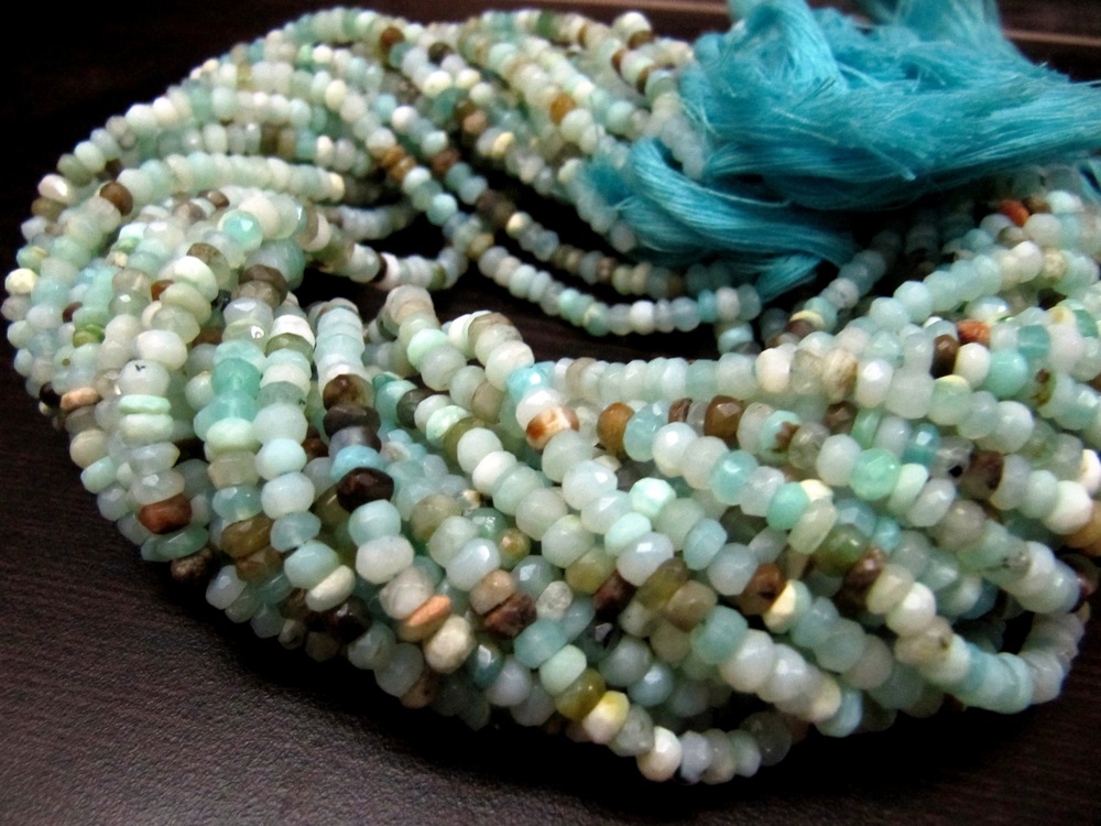 Natural Peruvian Blue Opal Rondelle faceted 5 to 6mm Strand 13 inches Long
