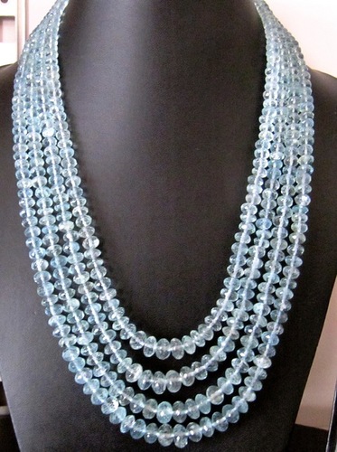 Natural Aquamaring Rondelle faceted Beads Necklace