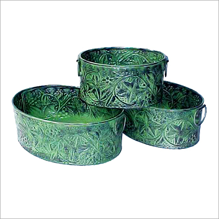 Iron Planters - Wrought Iron, Three Sizes, Green | Durable Material, Elegant Design, Rustic Charm, Weather Resistant, Metal Handles