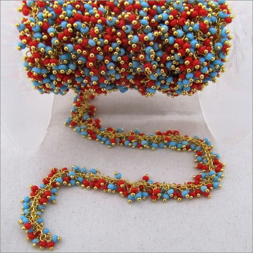 1 Foot- Smooth Coral Turquoise Grape Beaded 2mm Cluster Chain