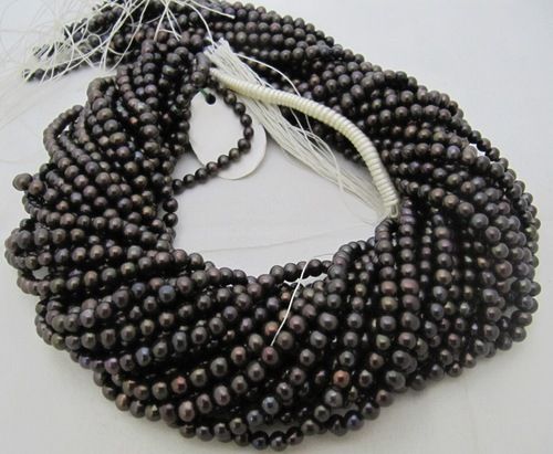 Natural Black Pearl 4mm Round Shape Exotic Color Strand 15 -16 inches