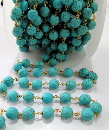 Turquoise Round faceted 10mm Rosary Chain Handmade Chain Sold Per feet