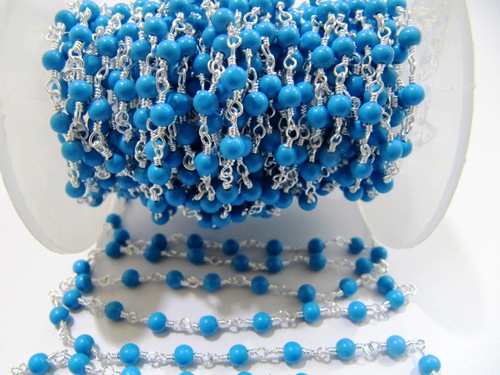 Turquoise Quartz Plain Round Beads handmade chain