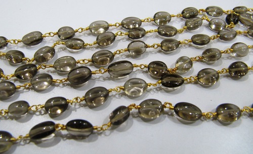 Smoky Oval Mani Shape Beads Rosary Chain