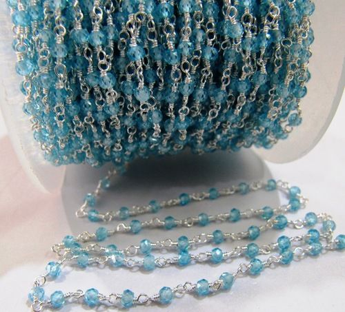 Sky Blue Topaz CZ Rosary Chain