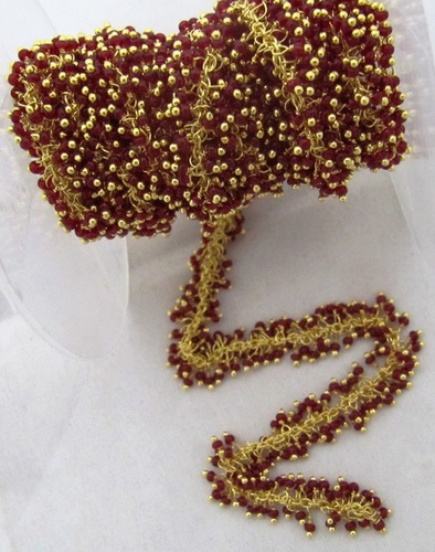 Rubellite Quartz plain Beads Gold Plated Chains By SHRI AMBIKA UDYOG