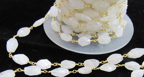 Rainbow Moonstone Oval beads Rosary Gold Chains