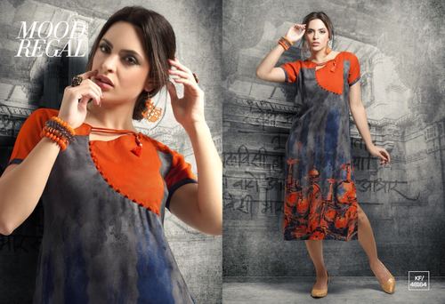 Gray And Orange Moods Designer Kurtis