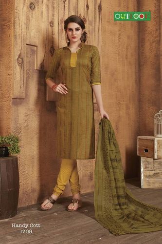 Olive Green And Yellow Ladies Dress Material