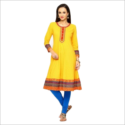 Yellow Designer Cotton Kurtis