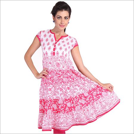 Printed Georgette Kurtis - Cotton, Sizes S to XL, Soft Pink | Breathable, Washable, Short Sleeve, Attractive Design