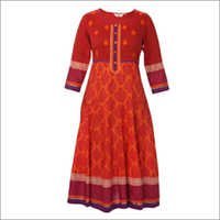 Designer Ladies Suit - Cotton Ethnic Wear, Light Orange | Breathable, Vibrant Patterns, Short Sleeves