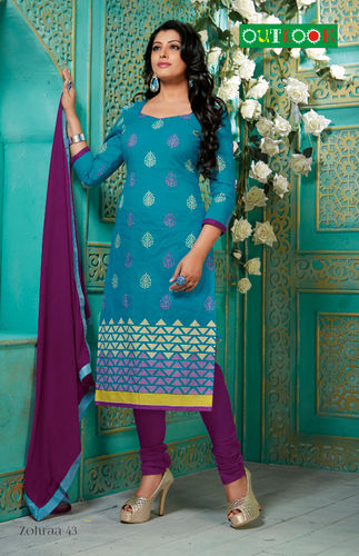 Purple And Sky Blue Ladies Embriodered Designer Suit