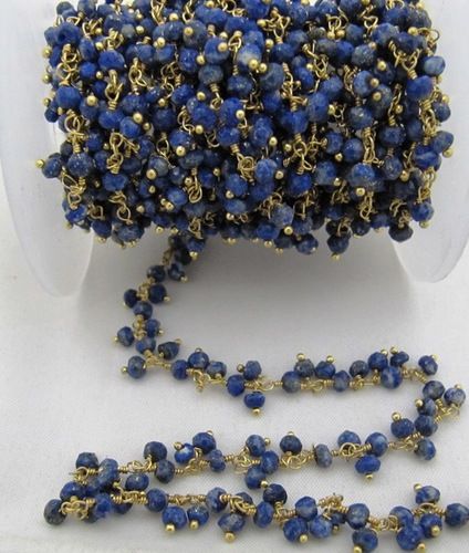 Natural Lapis lazuli Rondelle Beaded Cluster Chain 3-4mm Sold Per Feet